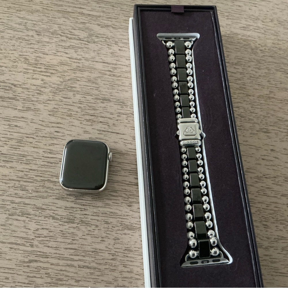 LAGOS Silver and Black Beaded Watch Band